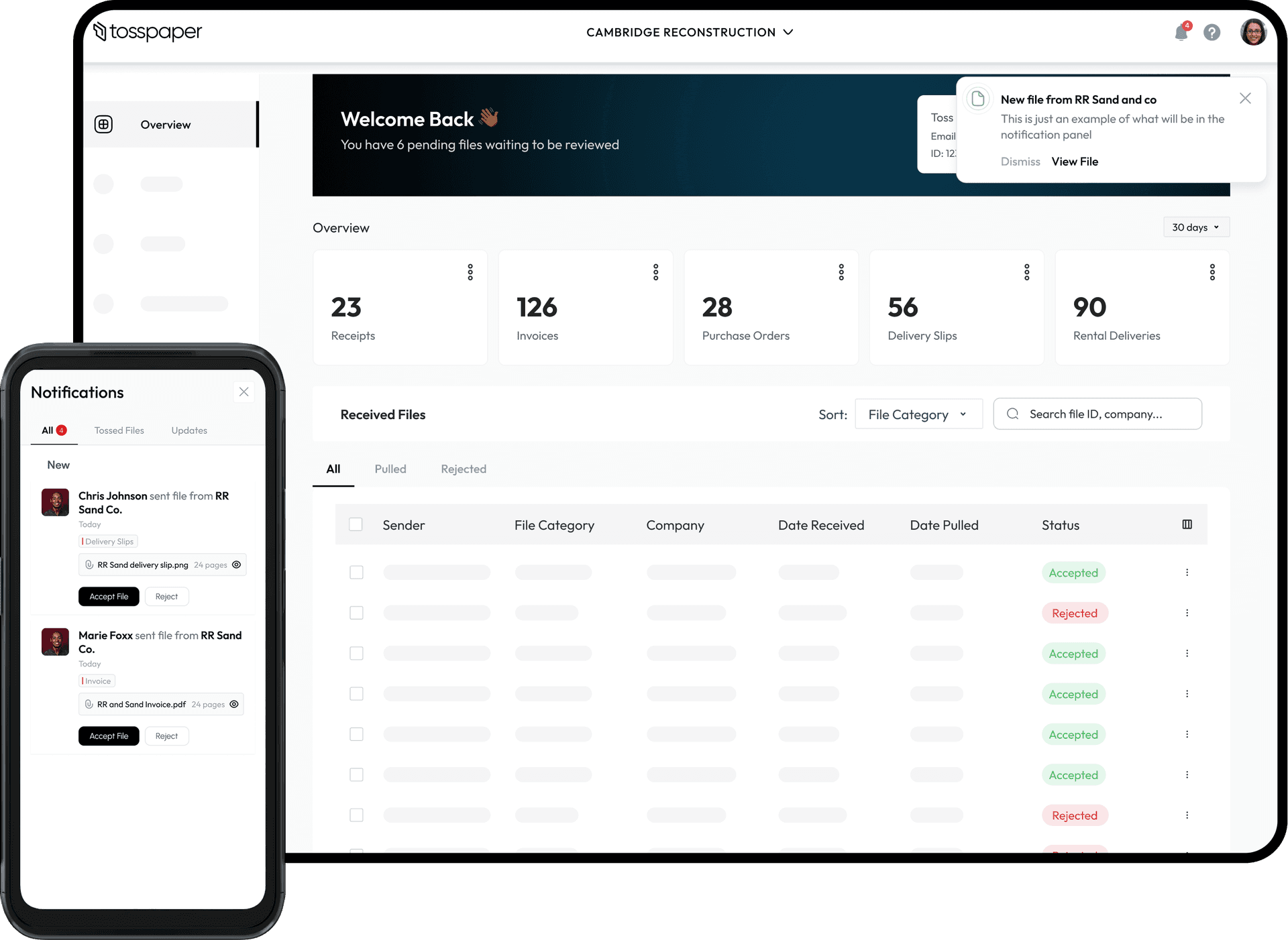 Tosspaper Dashboard