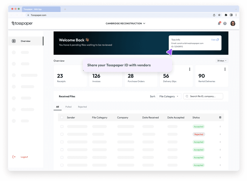 Receive and approve vendor files